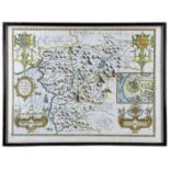 JOHN SPEED coloured 1610 copper engraved map - entitled in cartouche 'Merionethshire described',