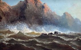 GEORGE G. FRYER (1832-1912) oil on canvas - Rough Sea at Sunset, signed, 42 x 67cms Provenance: