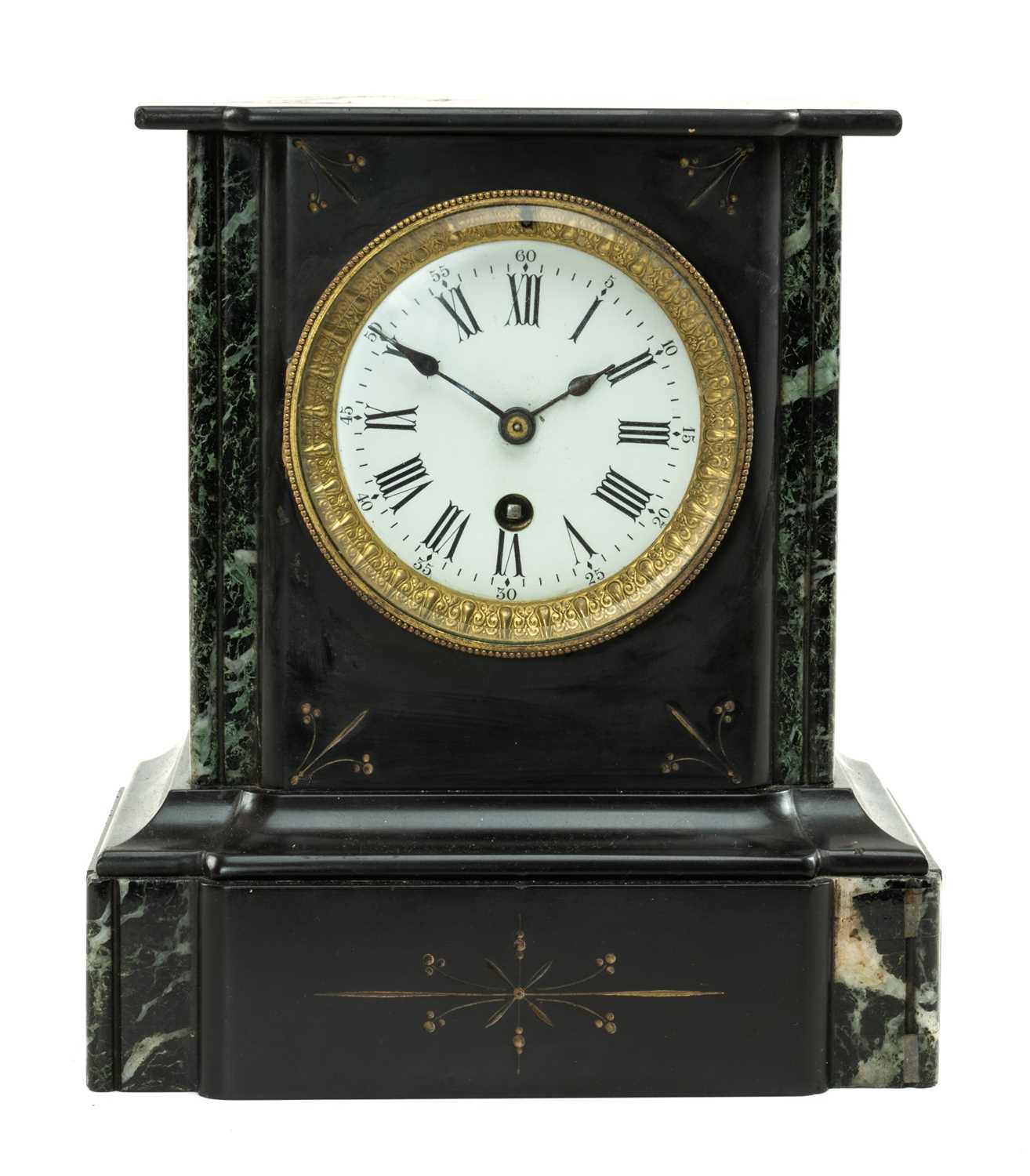 BELGIAN SLATE MANTEL TIMEPIECE, c. 1900, eight-day movement, 3.5in. white enamel dial with black - Image 2 of 2
