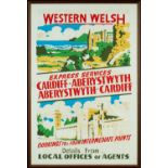 VINTAGE WESTERN WELSH BUS POSTER, Cardiff - Aberystwyth route, images of Cardiff & Aberystwyth