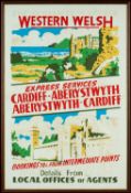 VINTAGE WESTERN WELSH BUS POSTER, Cardiff - Aberystwyth route, images of Cardiff & Aberystwyth