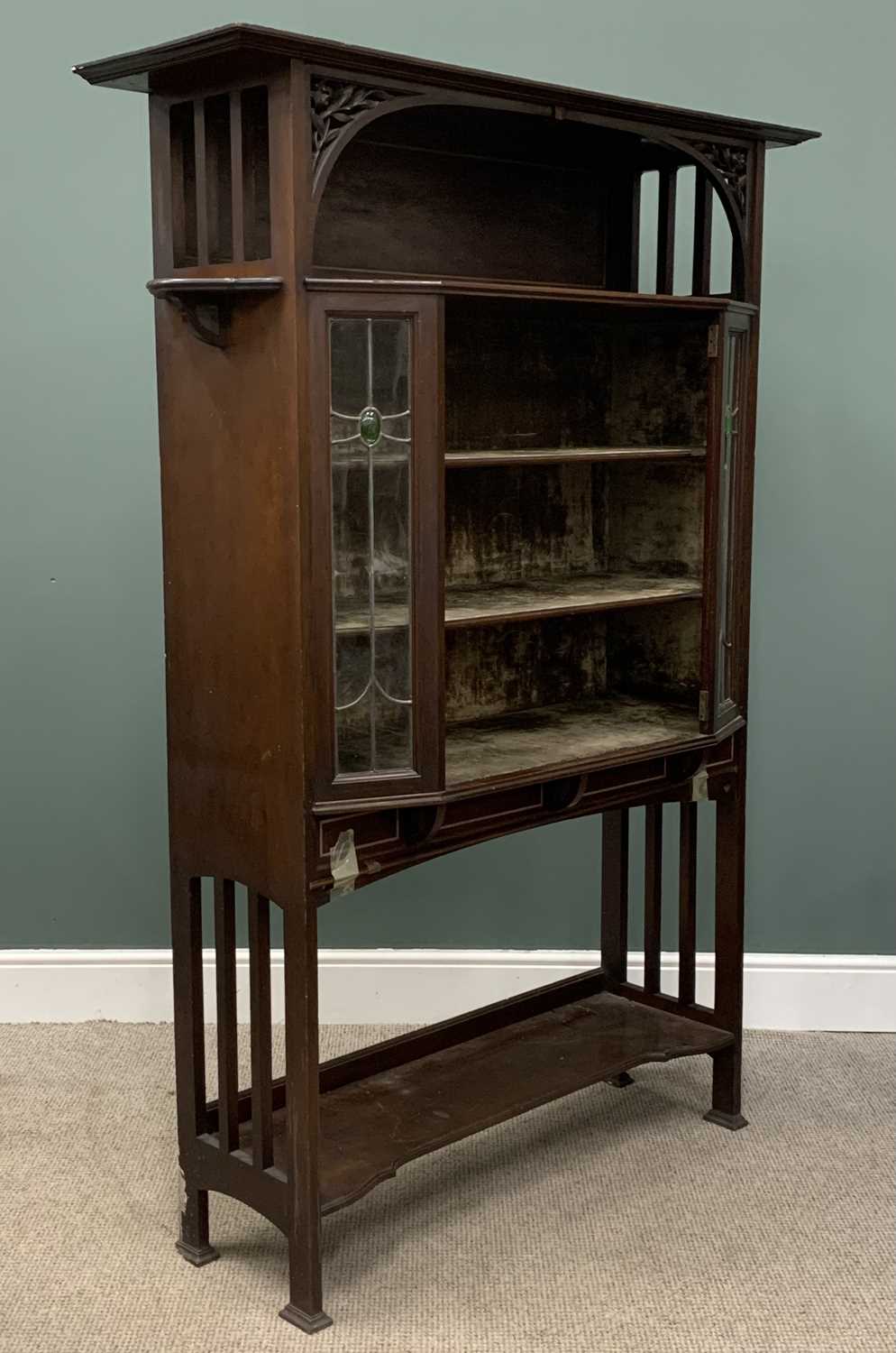EDWARDIAN MAHOGANY CHINA CABINET with Arts & Crafts features and leaded glass panels, 183 (h) x - Image 4 of 4
