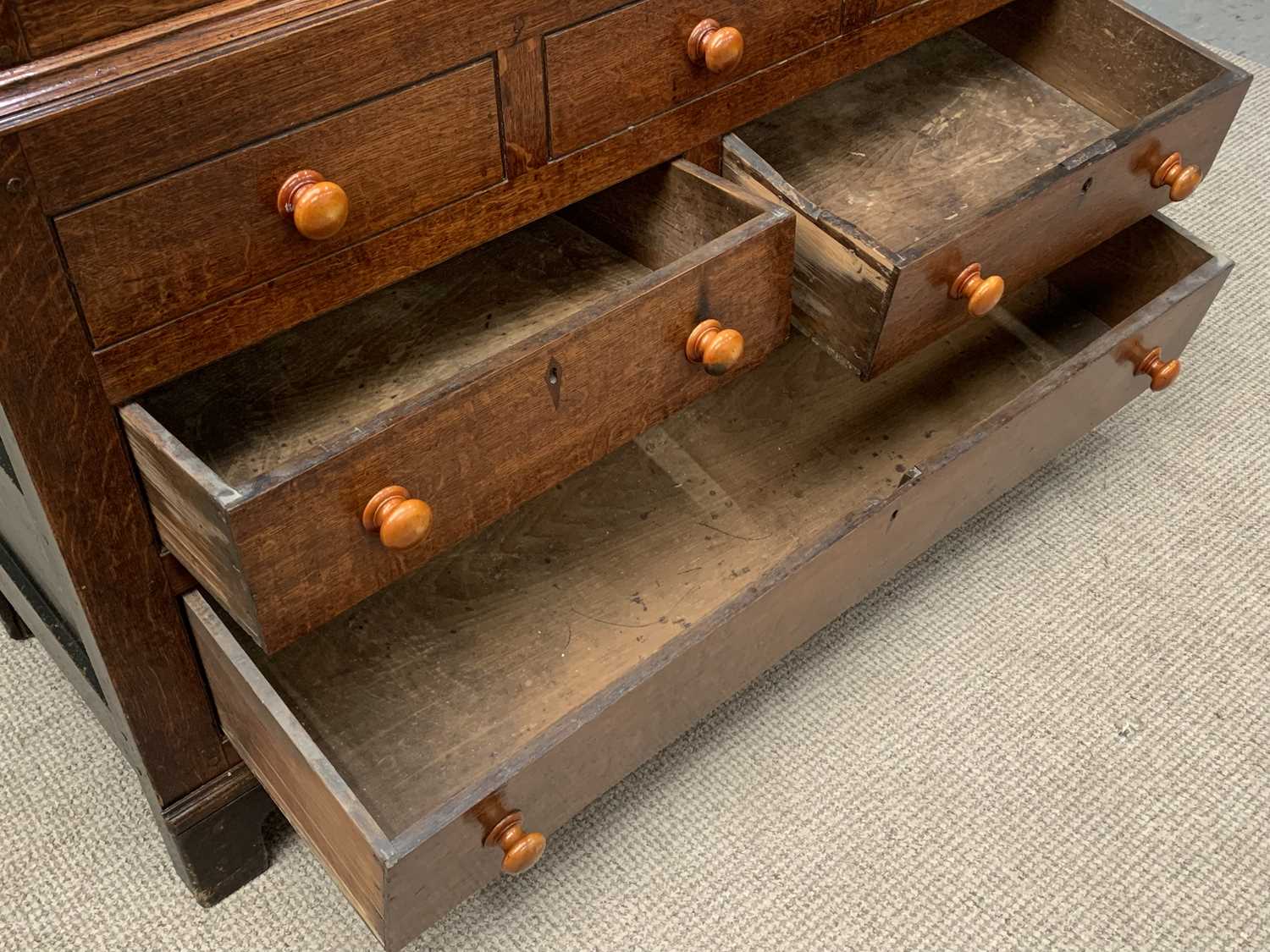 19th CENTURY WELSH OAK PRESS CUPBOARD having two opening doors with fielded panels over a base of - Image 4 of 6