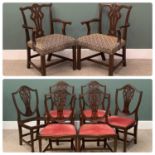 WHEATSHEAF BACK UPHOLSTERED DINING CHAIRS (4 plus 2), one with missing pad and TWO SIMILAR STYLE