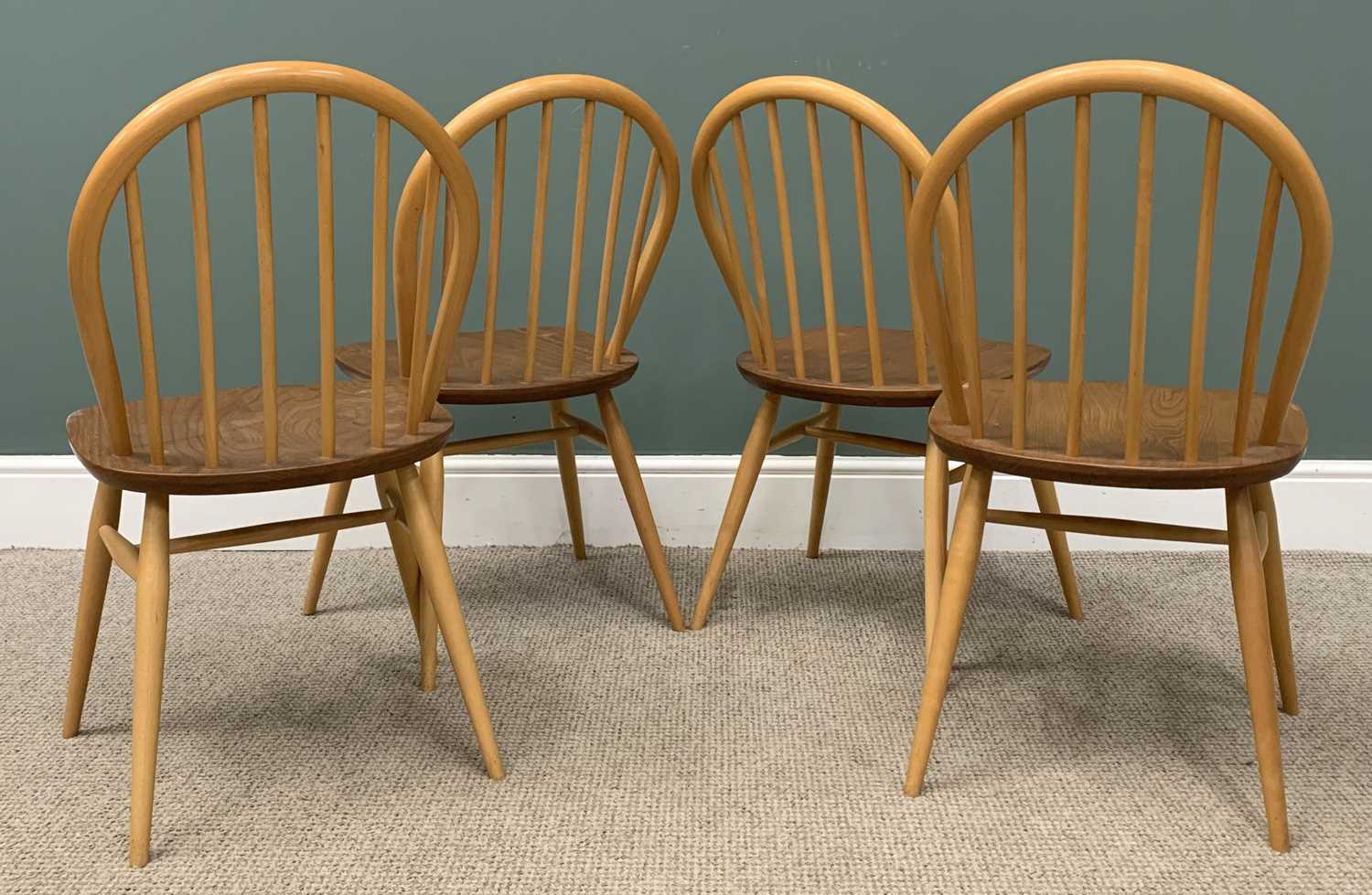 LIGHT ERCOL DINING CHAIRS, four with hoop and spindle back and a pair of tub shaped spindle back - Image 4 of 7