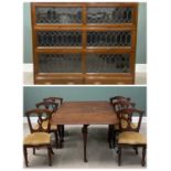 VINTAGE MAHOGANY LIBRARY BOOKCASE having three leaded glass letterbox doors over two drawers
