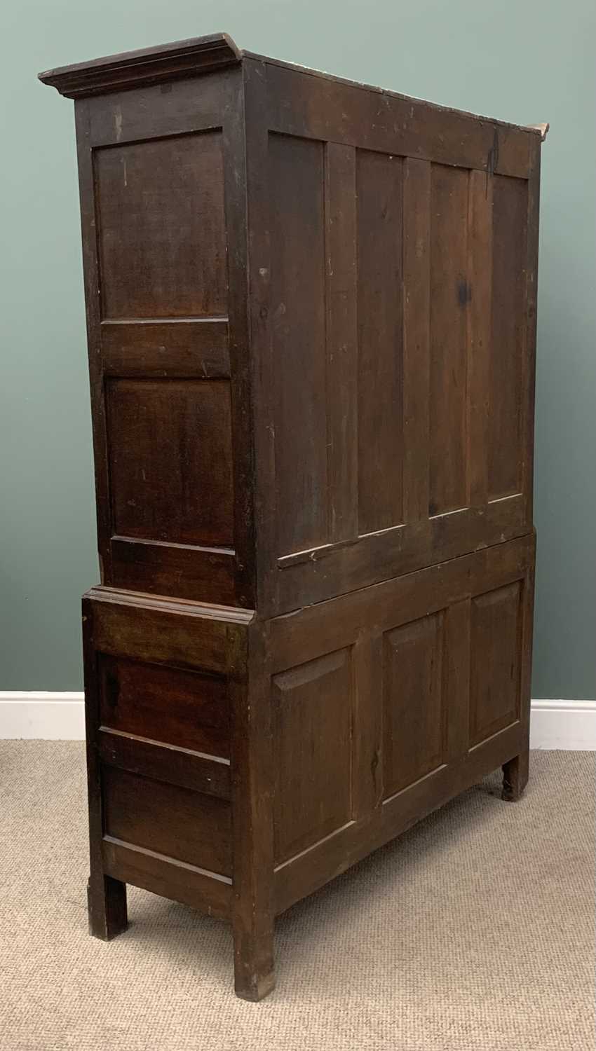 19th CENTURY WELSH OAK PRESS CUPBOARD having two opening doors with fielded panels over a base of - Image 5 of 6