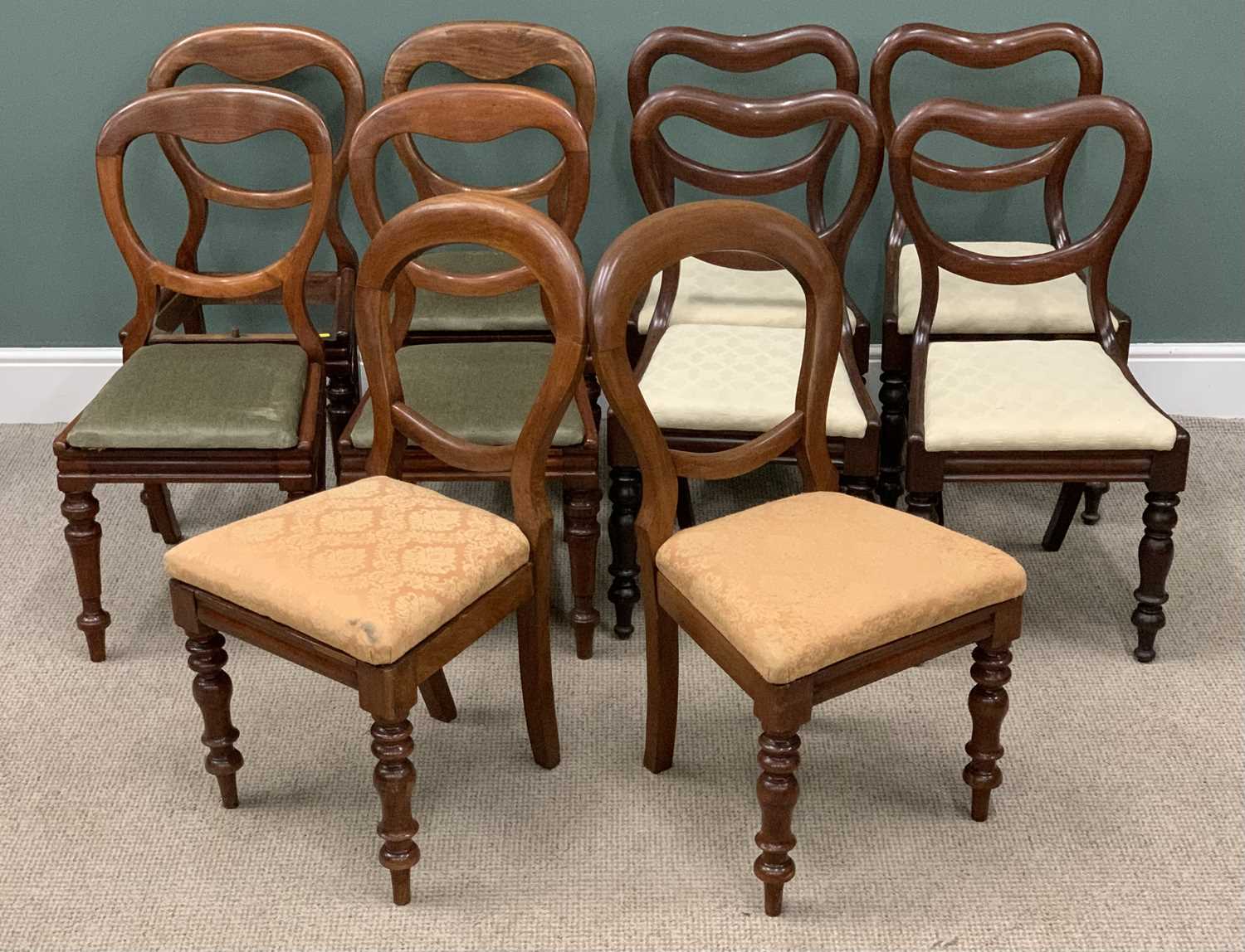 TEN VICTORIAN MAHOGANY BALLOON BACK DINING CHAIRS Provenance: Private collection Conwy