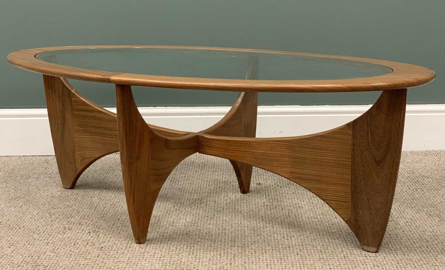 MID-CENTURY G-PLAN TEAK OVAL GLASS TOPPED COFFEE TABLE, 42 (h) x 122 (w) x 65 (d) cms Provenance: To - Image 3 of 3