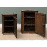 ANTIQUE OAK CORNER CUPBOARDS (2), both wall hanging, the largest with single fielded panel door