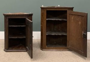 ANTIQUE OAK CORNER CUPBOARDS (2), both wall hanging, the largest with single fielded panel door