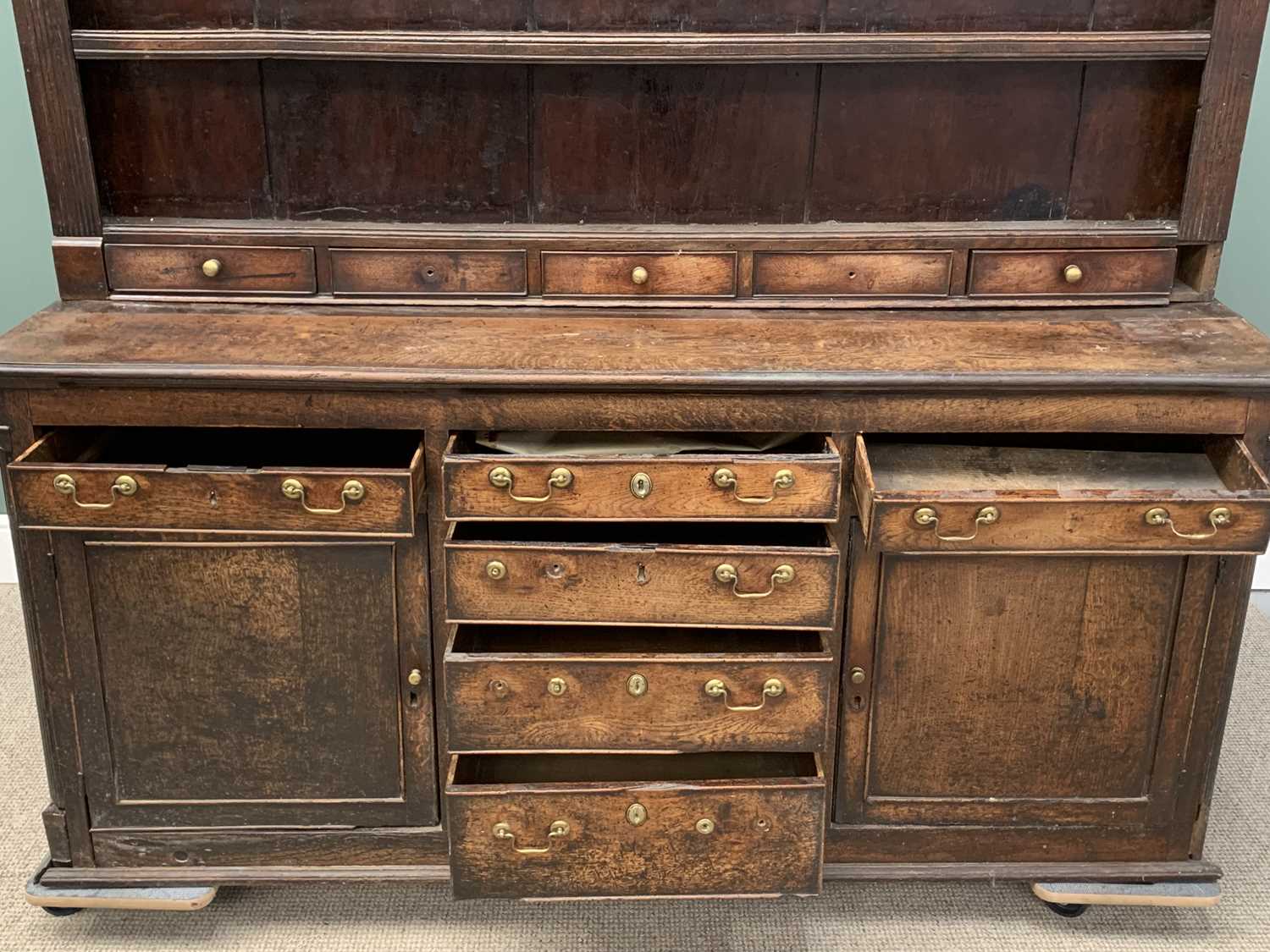 OAK NORTH WALES WELSH DRESSER 19th Century, the three shelf racking having a row of five spice - Image 4 of 6