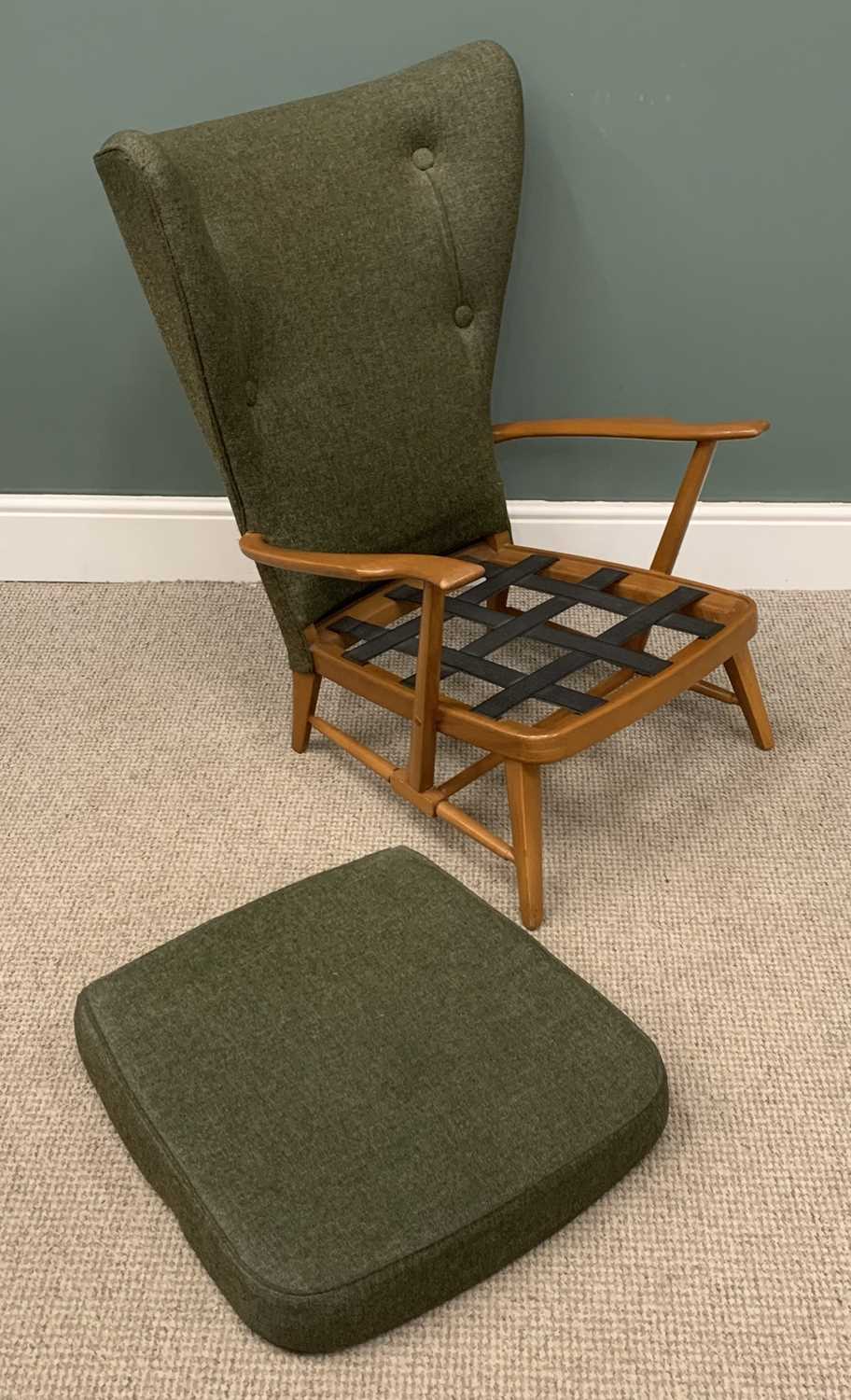 STYLISH PARKER KNOLL MID-CENTURY ARMCHAIR in green upholstery and two other button backed - Image 2 of 5
