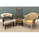 CHAIR ASSORTMENT (3) including an upholstered tub type chair and a bobbin nursing chair