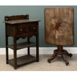 RUSTIC OAK WASHSTAND with two drawers and two base shelves, 103 (h) x 69 (w) x 42 (d) cms and a