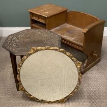 CARVED HEXAGONAL TOP SIDE TABLE, 52 (h) x 61 (w) x 61 (d) cms, MID-CENTURY TYPE OAK TELEPHONE