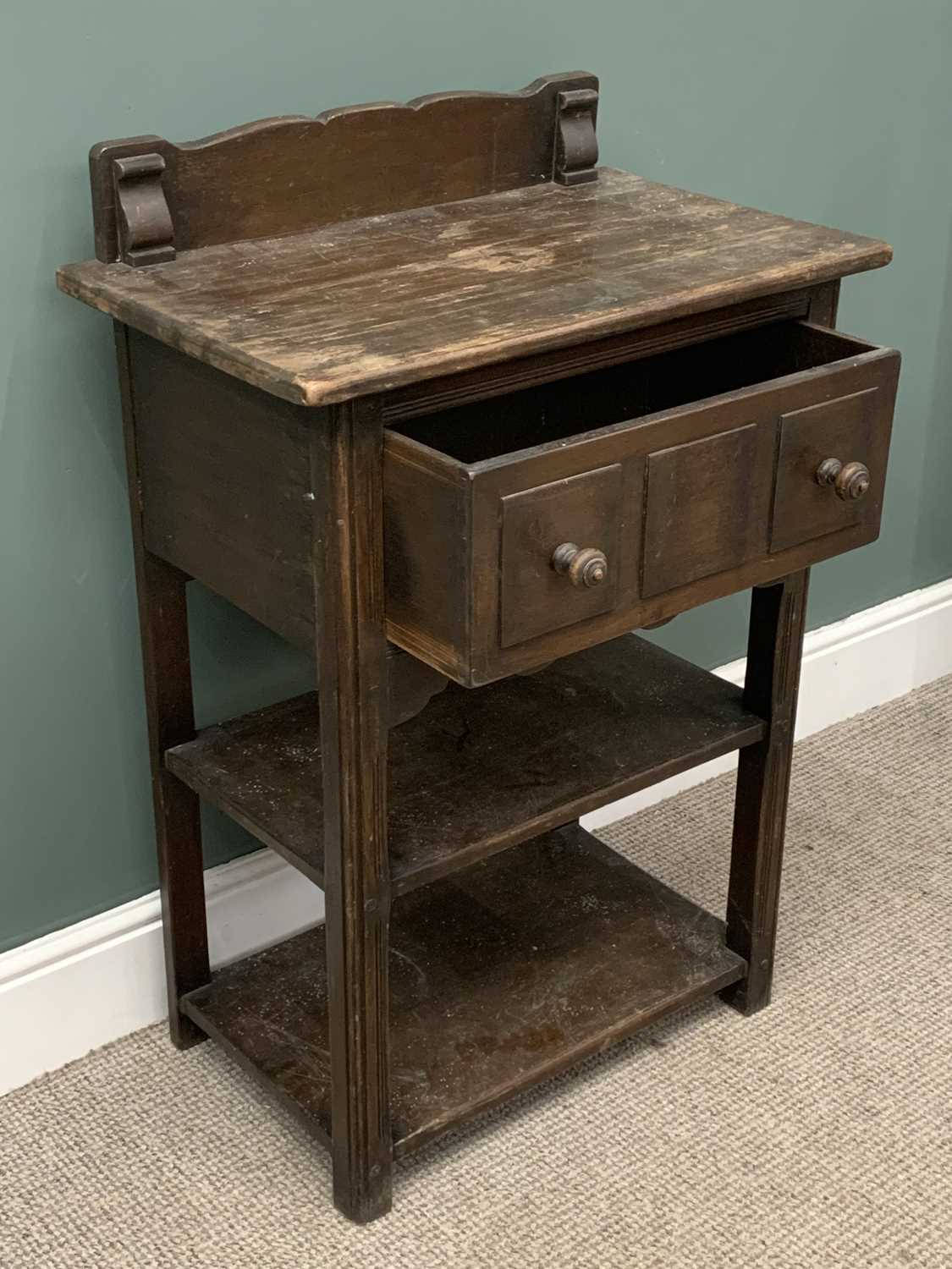 RUSTIC OAK WASHSTAND with two drawers and two base shelves, 103 (h) x 69 (w) x 42 (d) cms and a - Image 2 of 6