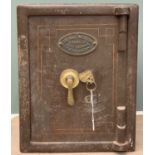 VINTAGE SAFE with key by Thomas Withers & Sons, West Bromwich, 46 (h) x 36 (w) x 36 (d) cms