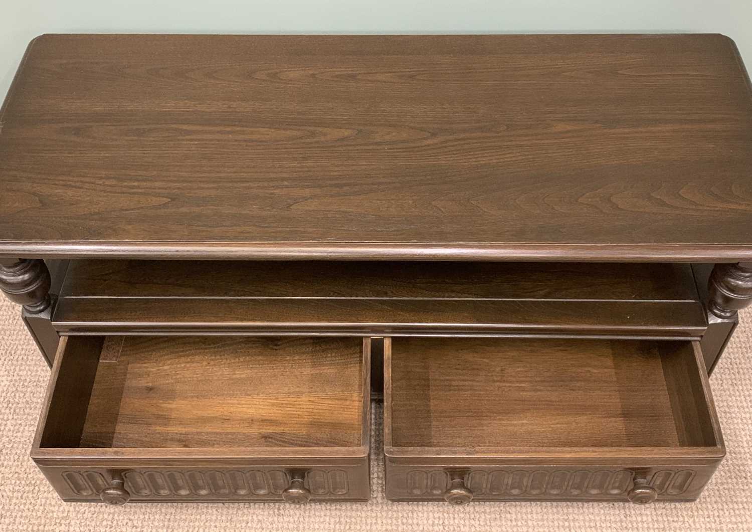 ERCOL COFFEE TABLE having two shelves with two base drawers, 48 (h) x 110 (w) x 45 (d) cms - Image 5 of 6