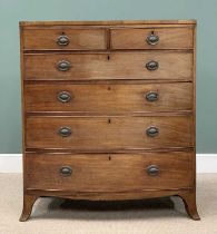 GEORGIAN MAHOGANY BOW FRONT CHEST of two short over four long drawers, with brass drop handles and