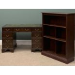 REPRODUCTION DESK with tooled green leather effect top and twin pedestals, 76 (h) x 122 (w) x 61 (d)