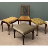 THREE VINTAGE UPHOLSTERED FOOT & OTHER STOOLS / INLAID MAHOGANY BEDROOM CHAIR Provenance: Private