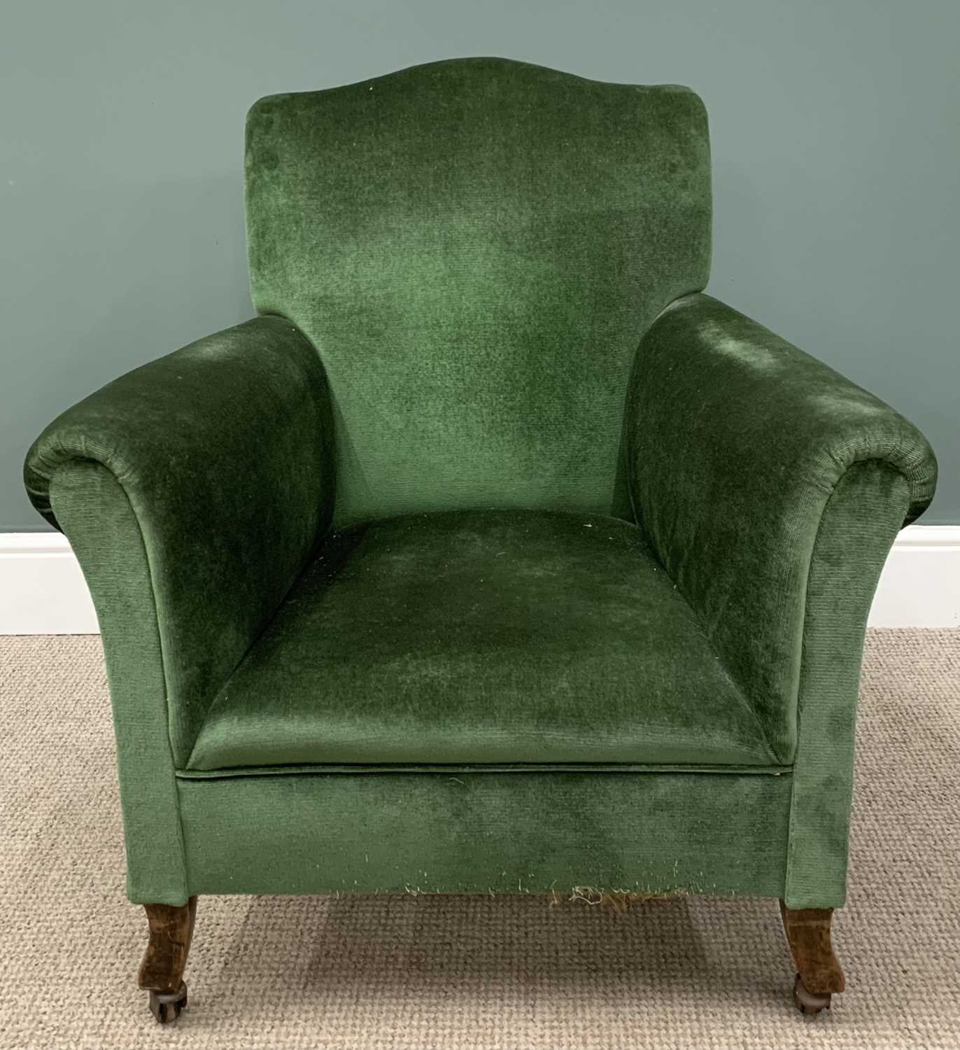 VINTAGE ARMCHAIR in green upholstery, 89 (h) x 80 (w) x 52 (d) cms Provenance: Private collection - Image 3 of 4