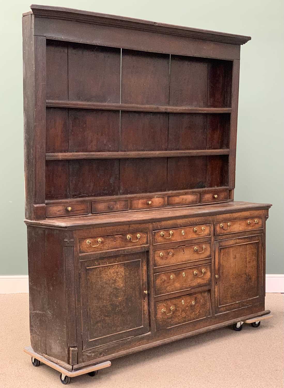 OAK NORTH WALES WELSH DRESSER 19th Century, the three shelf racking having a row of five spice - Image 2 of 6