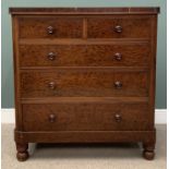 VICTORIAN MAHOGANY CHEST of two over three long drawers, with turned knobs and on turned supports,