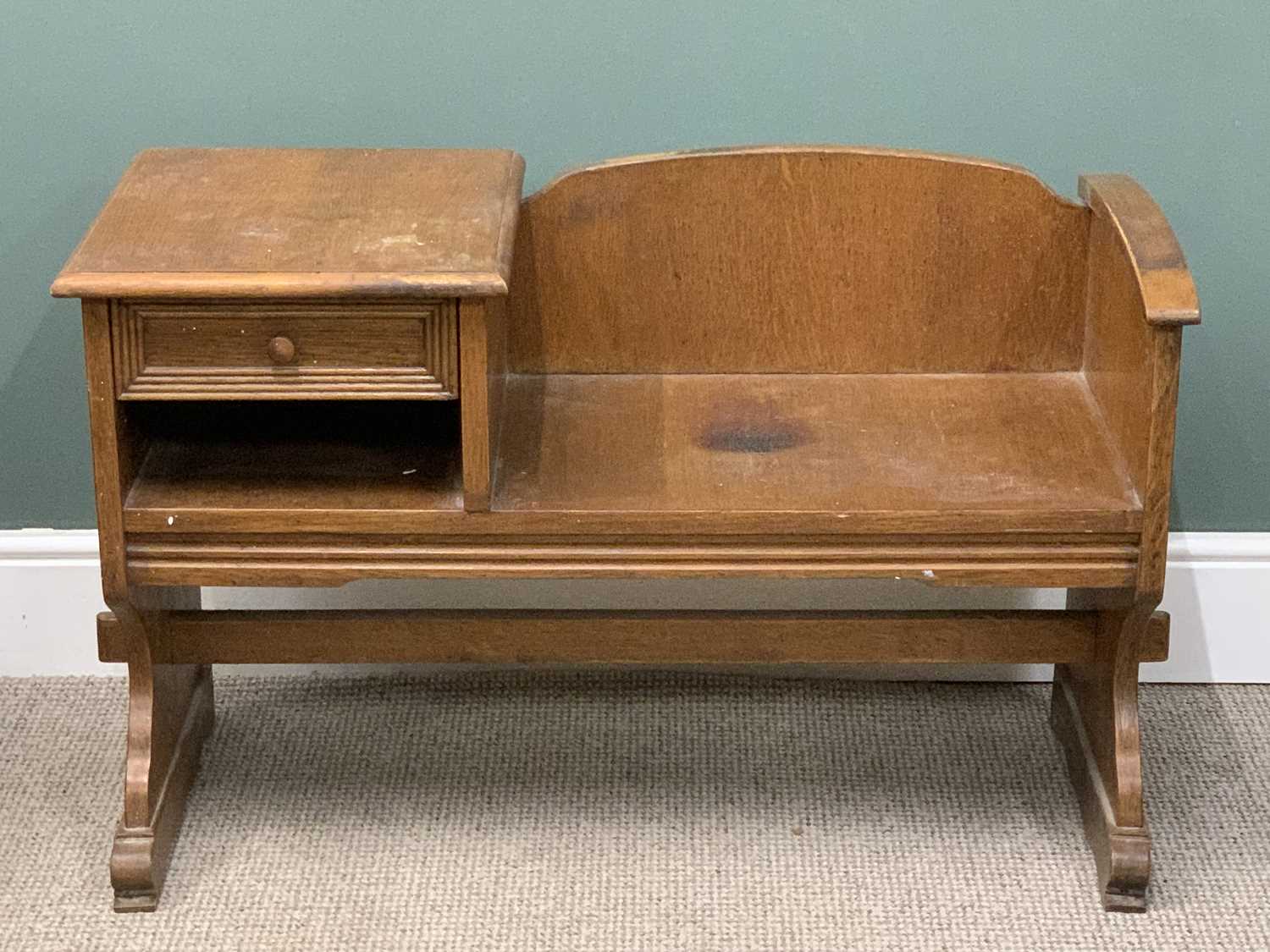 CARVED HEXAGONAL TOP SIDE TABLE, 52 (h) x 61 (w) x 61 (d) cms, MID-CENTURY TYPE OAK TELEPHONE - Image 5 of 8