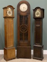 POLISHED OAK DOME TOPPED LONGCASE CLOCK with silvered dial, no weights, 189 (h) x 47 (w) x 29 (d)