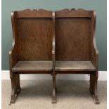 ARTS & CRAFTS PINE TWO SEATER BENCH/PEW, 126 (h) x 119 (w) x 45 (d) cms Provenance: Private