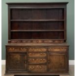 OAK NORTH WALES WELSH DRESSER 19th Century, the three shelf racking having a row of five spice