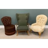 STYLISH PARKER KNOLL MID-CENTURY ARMCHAIR in green upholstery and two other button backed