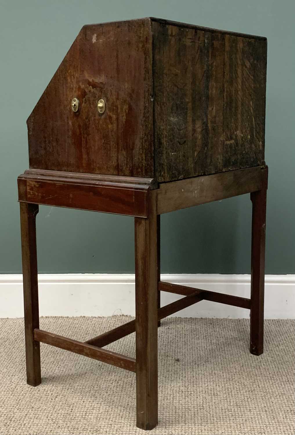 GEORGE III TYPE MAHOGANY CAMPAIGN BUREAU ON STAND with brass handles and furniture, 98 (h) x 61 ( - Image 3 of 6