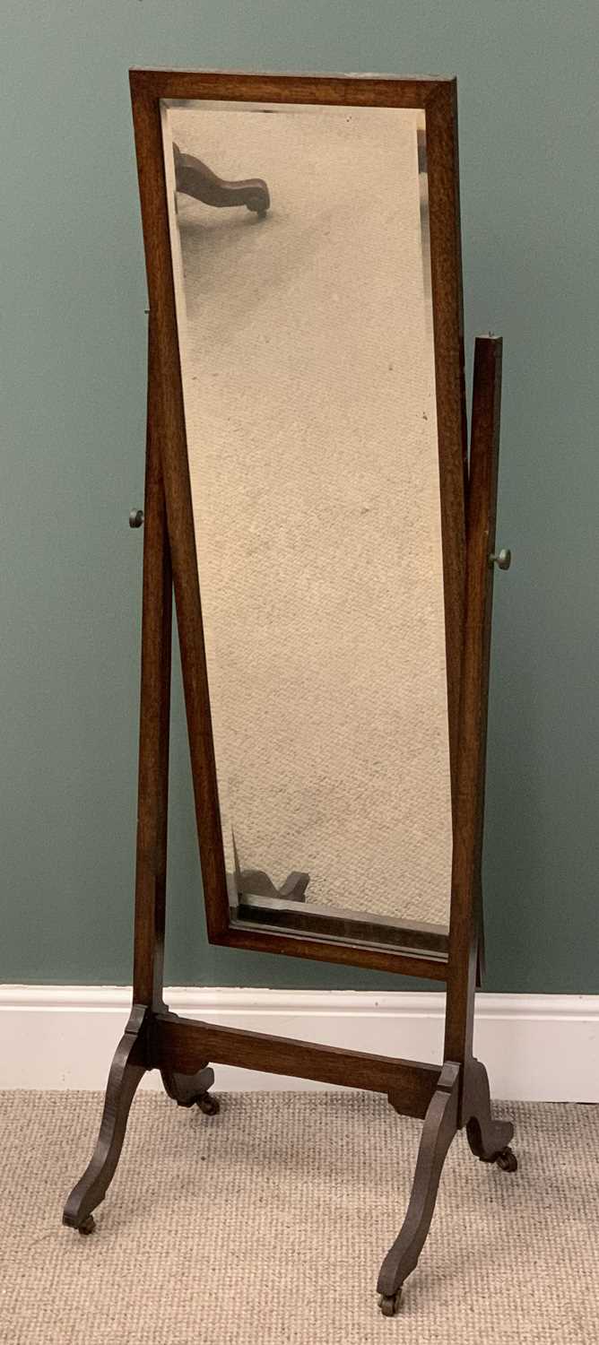 POLISHED OAK CHEVAL MIRROR, 156 (h) x 49 (w) x 50 (d) cms Provenance: Private collection Conwy