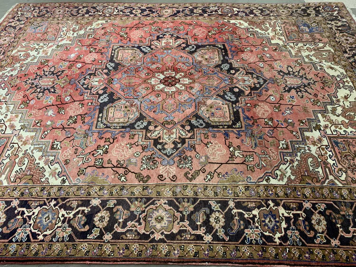 LARGE PERSIAN RUG of red ground with repeating border and central multiple diamond section, 345 x - Image 3 of 3