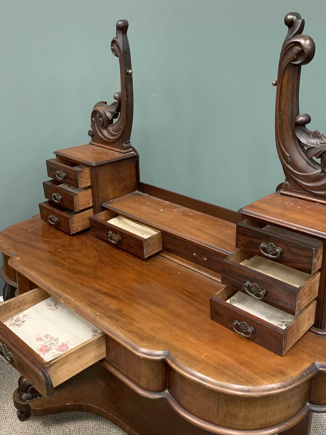 DUCHESS TYPE MAHOGANY DRESSING TABLE (no mirror), 140 (h) x 122 (w) x 54 (d) and another similar - Image 2 of 3