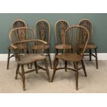 WINDSOR CHAIRS (6), a set of four, an oak comb-back and a hoop back with crinoline stretcher