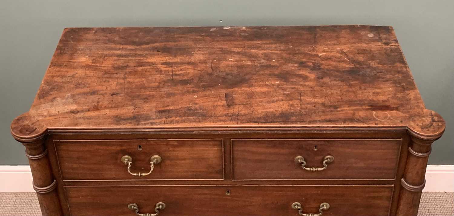 GEORGIAN MAHOGANY CHEST of two over three drawers with brass drop handles, pillar sides and bun - Image 3 of 6