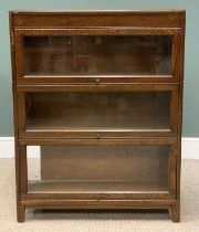 VINTAGE POLISHED LIBRARY BOOKCASE, by Angus, three section with glazed doors, 112 (h) x 87 (w) x