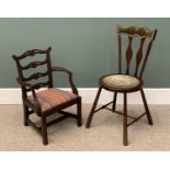 VINTAGE MAHOGANY LADDERBACK CHILD'S CARVER CHAIR & ANOTHER SIMILAR ERA BENTWOOD STYLE CHAIR