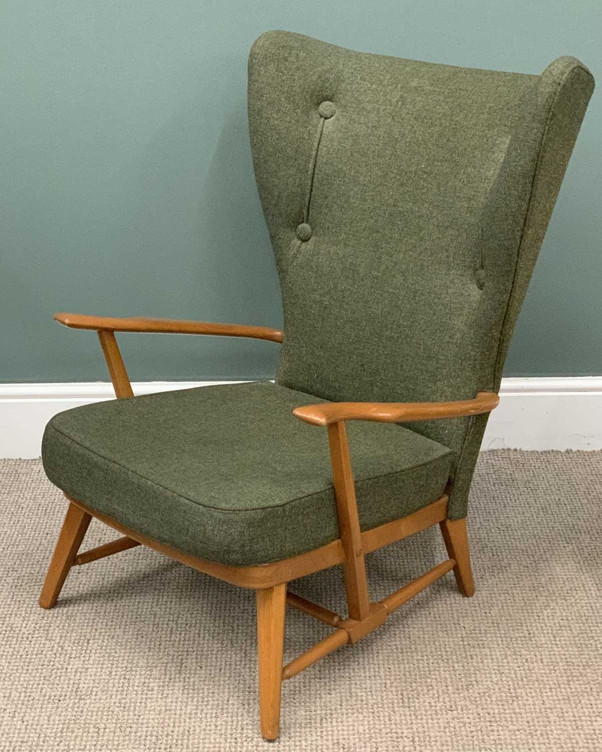 STYLISH PARKER KNOLL MID-CENTURY ARMCHAIR in green upholstery and two other button backed - Image 4 of 5