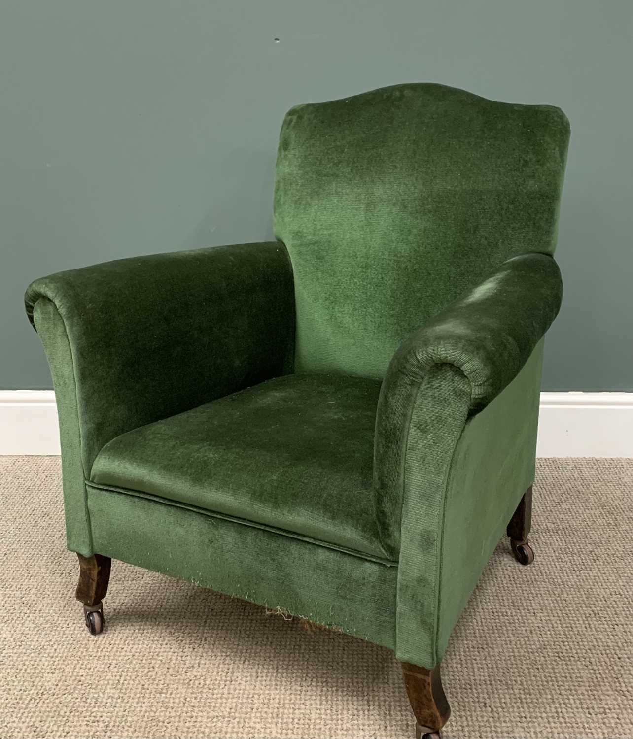 VINTAGE ARMCHAIR in green upholstery, 89 (h) x 80 (w) x 52 (d) cms Provenance: Private collection