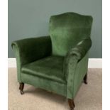 VINTAGE ARMCHAIR in green upholstery, 89 (h) x 80 (w) x 52 (d) cms Provenance: Private collection