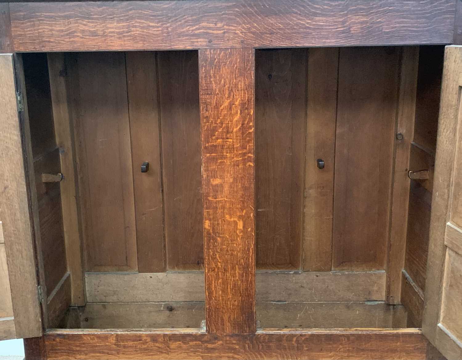 19th CENTURY WELSH OAK PRESS CUPBOARD having two opening doors with fielded panels over a base of - Image 3 of 6