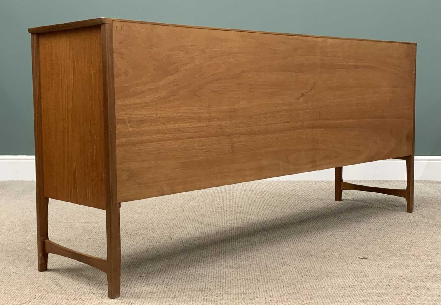 MID-CENTURY TYPE LIGHT WOOD SIDEBOARD having three frieze drawers over two cupboard doors and a fall - Image 3 of 5