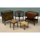 FURNITURE ASSORTMENT to include a hutch cupboard, drop leaf tea trolley, side tables (2) and a