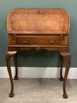 LADY'S WALNUT BUREAU with single drawer, on cabriole supports, a good example, 100 (h) x 73 (w) x 50