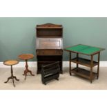 FURNITURE ASSORTMENT to include a slim bureau, baize topped trolley, wine tables (2) and a